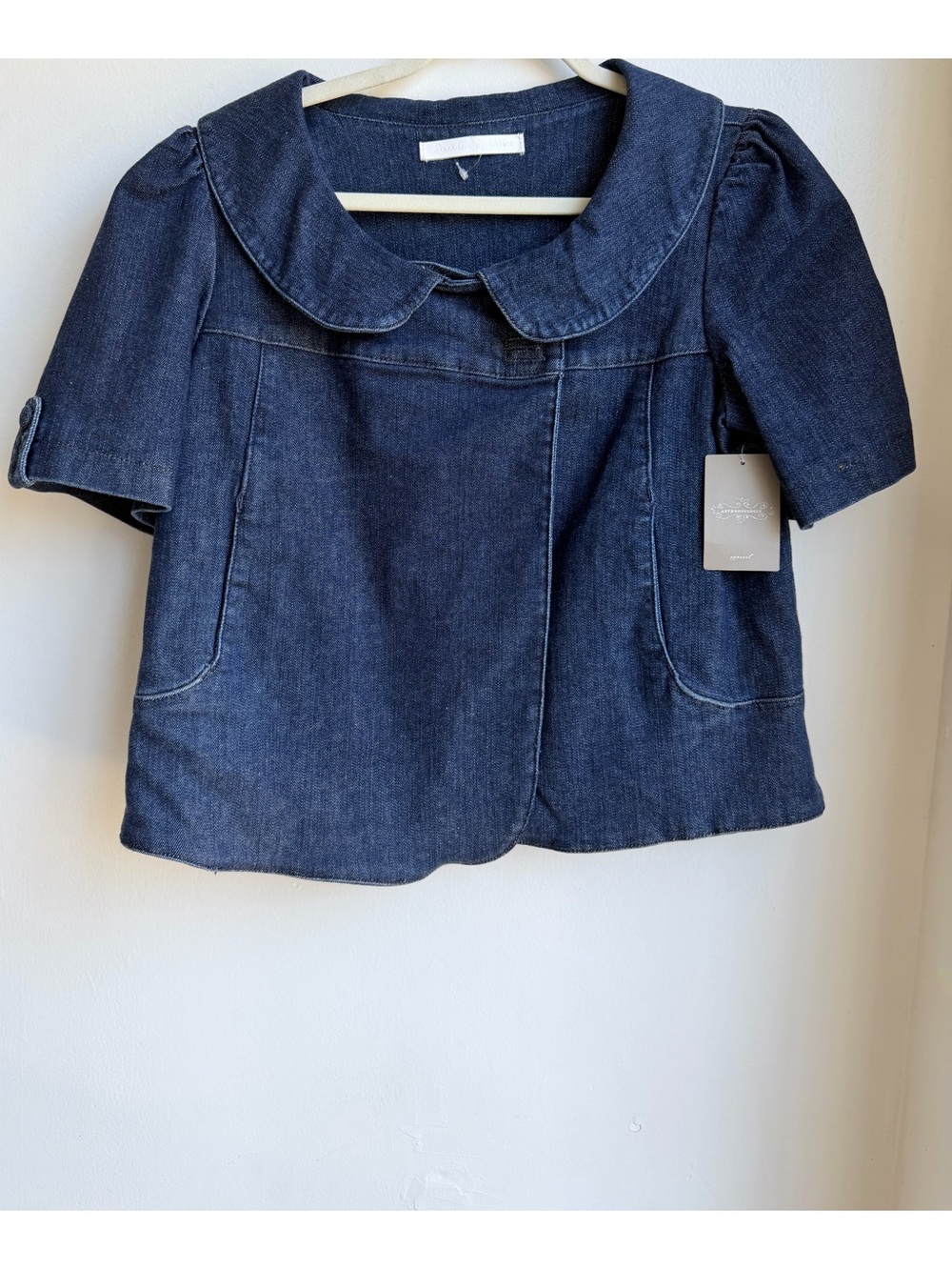 NWT Freedom of Choice Anthropologie  Denim Jacket Peter Pan Collar Size L